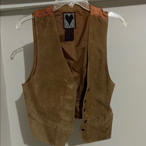 Brown Suede Vest with Orange Shoulder Accents